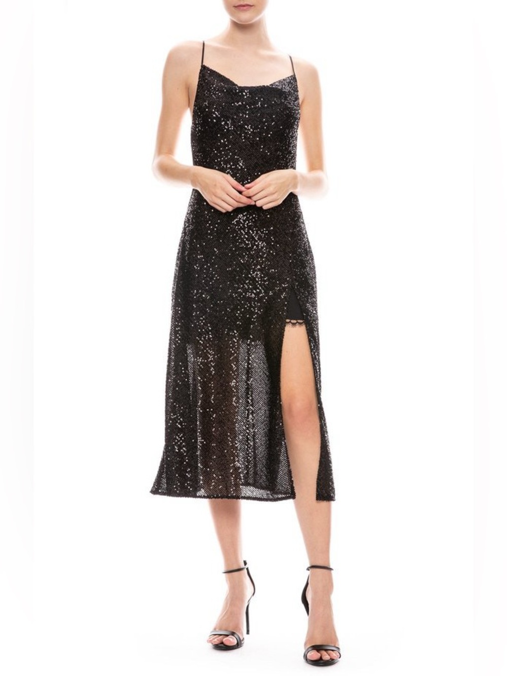 Jonathan Simkhai Black Sequined Slip Dress w slit